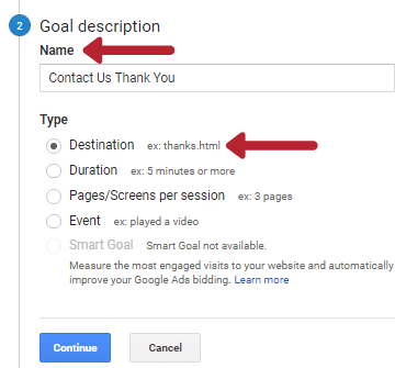 Google Analytics Goal Setup Step 2