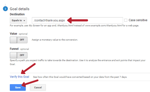 Google Analytics Goal Setup Step 3