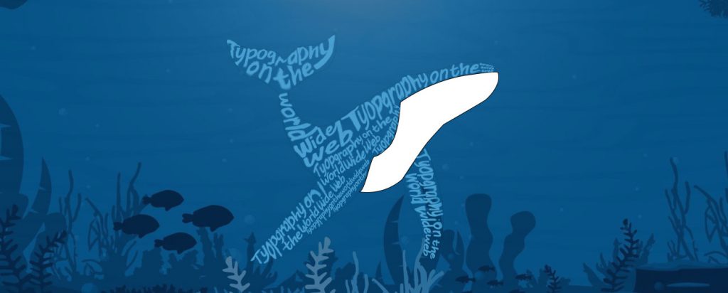 Whale in the ocean with body comprised of typography.